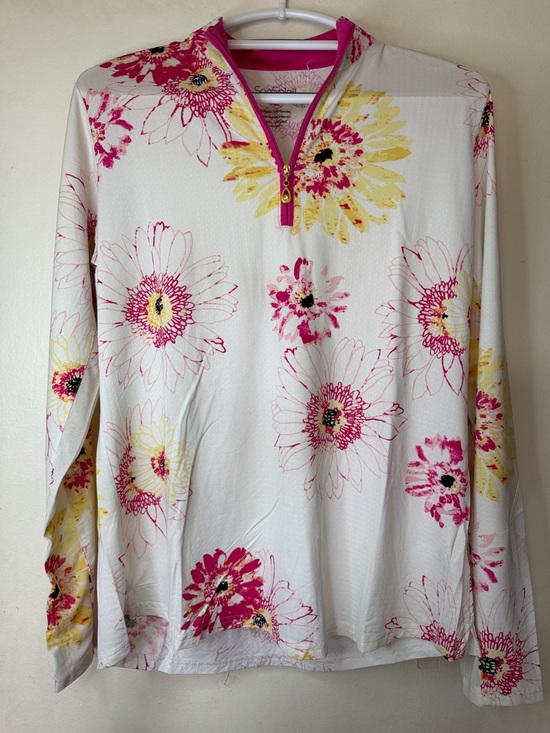 sol soleil Other - Sal Soleil Floral Quarter Zip Pullover Top Pink Yellow White